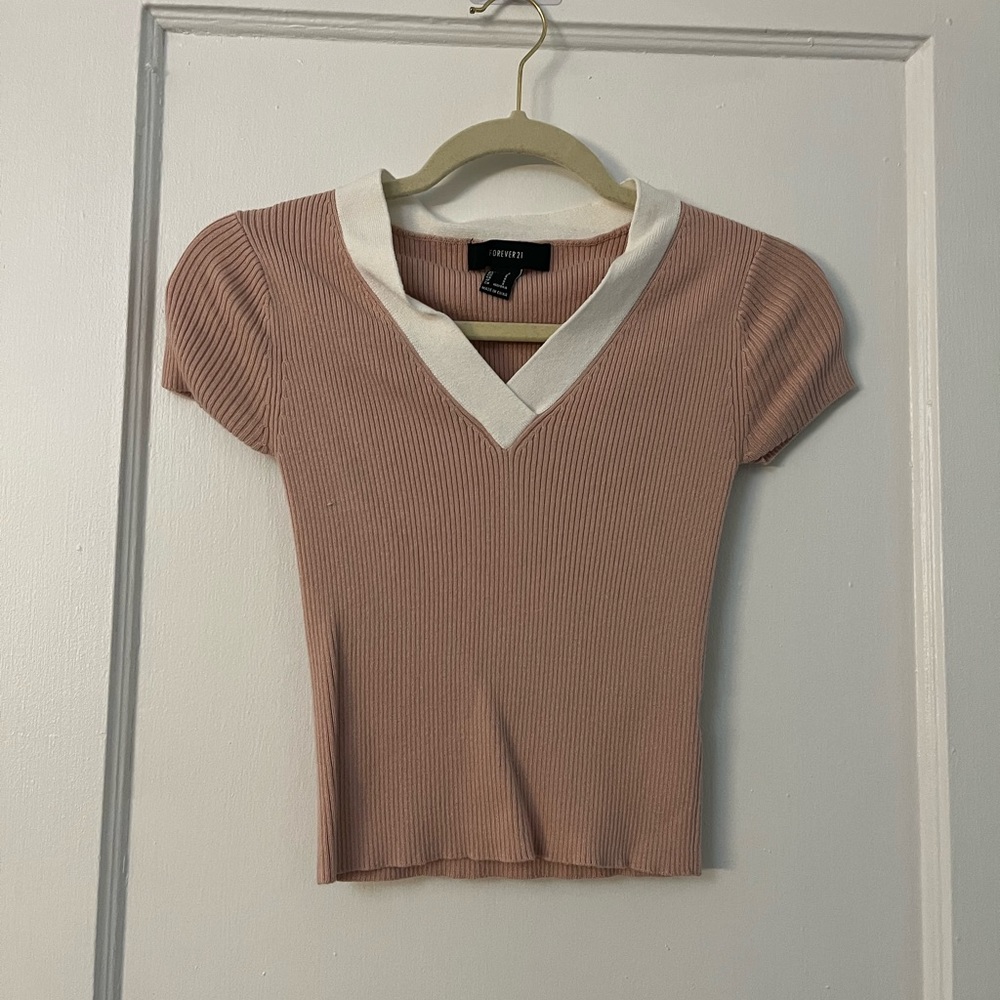 Forever 21 Pink shirt with white v-neck collar